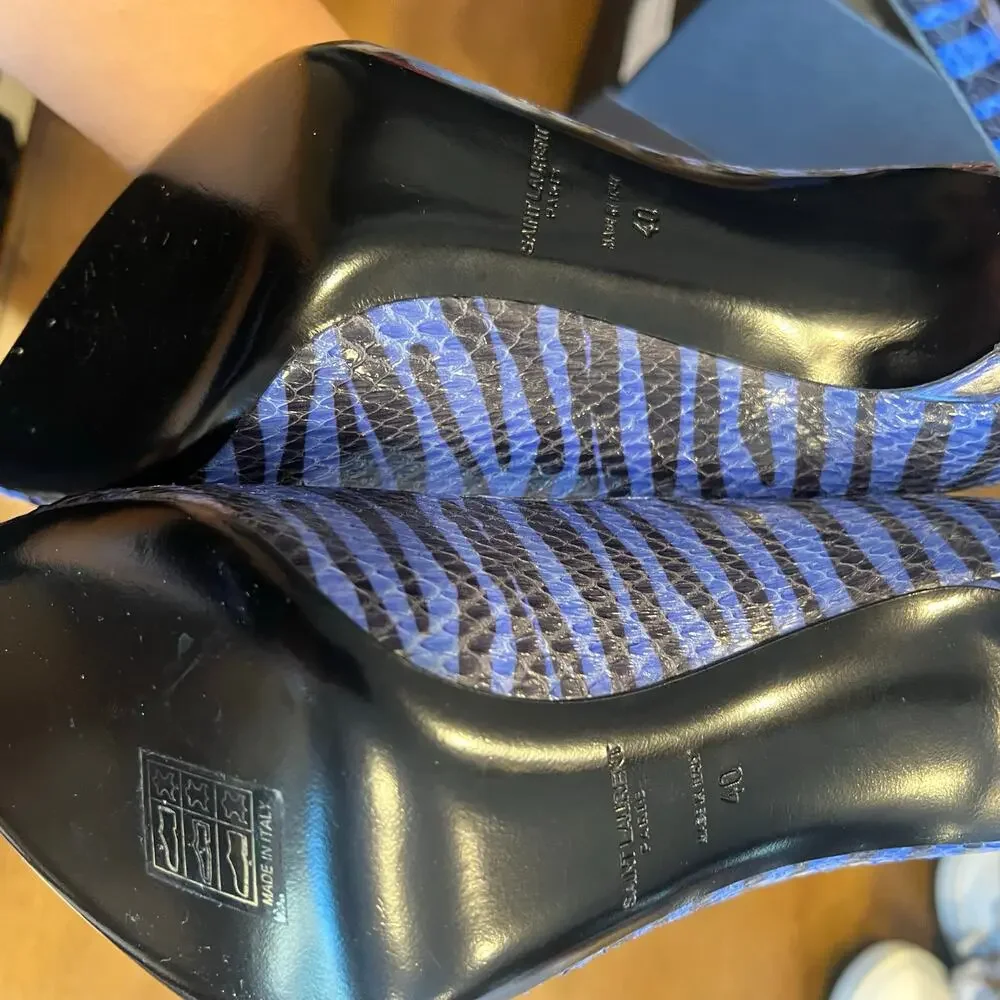 Saint Laurent YSL Yves  'Khan' black/blue SNAKESKIN shoes EU 40 US 10 - Picture 7 of 9
